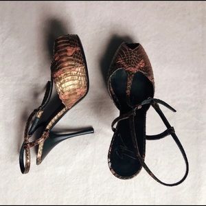Snakeskin Bronze Pumps | Size 7